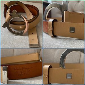 Salvatore Ferragamo 1” Loop Tan Belt Sz Large
